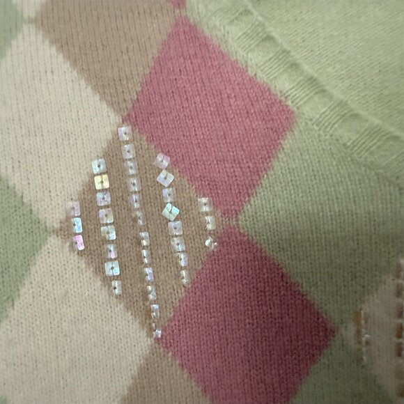 Tommy Hilfiger Pullover Sweater Colorblock Argyle Wool Angora Green Sequin - Picture 5 of 10